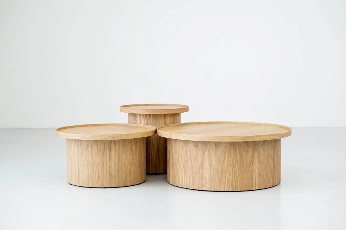 Ensemble de 3 tables basses CASTELLANE placage chêne massif - Image 3