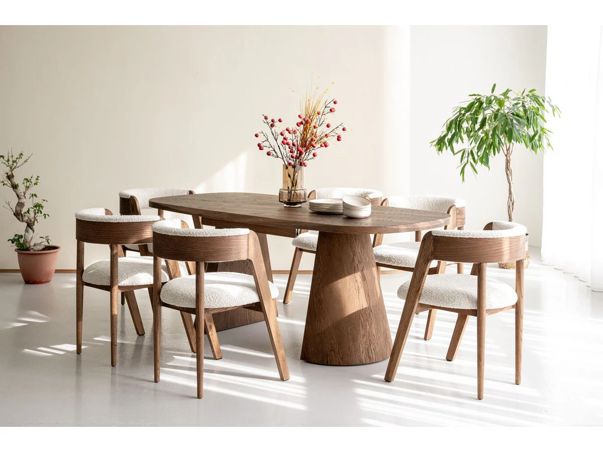 Ensemble MAZARGUES avec table à manger extensible 200 à 300 cm + 6 chaises BASTIDE placage chêne massif