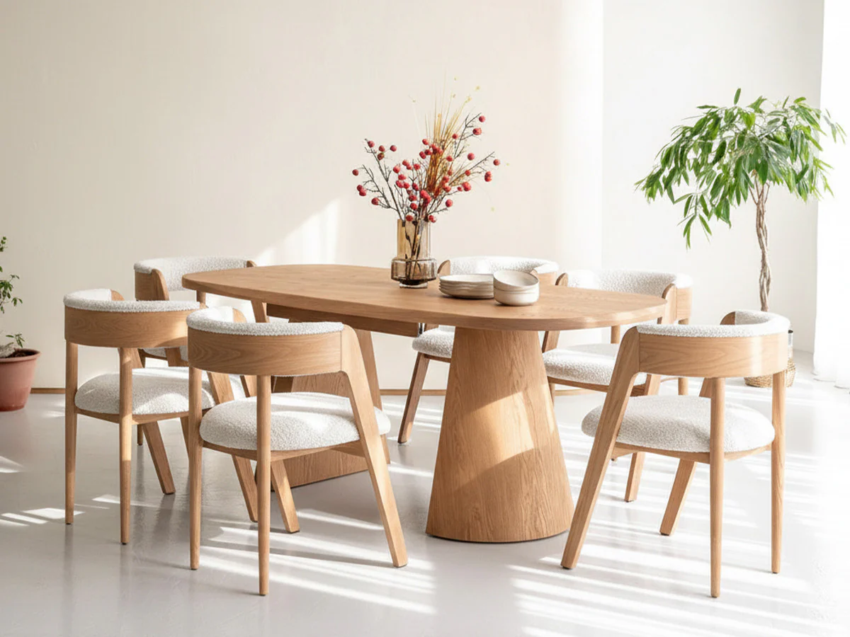 Ensemble MAZARGUES avec table à manger extensible 200 à 300 cm + 6 chaises BASTIDE placage chêne massif - Image 4