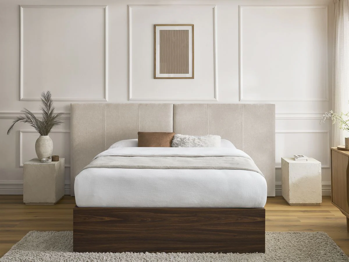 Lit coffre ALTIRA en bois foncé et tissu texturé - Image 4