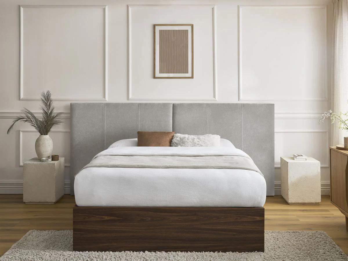 Lit coffre ALTIRA en bois foncé et tissu texturé - Image 5
