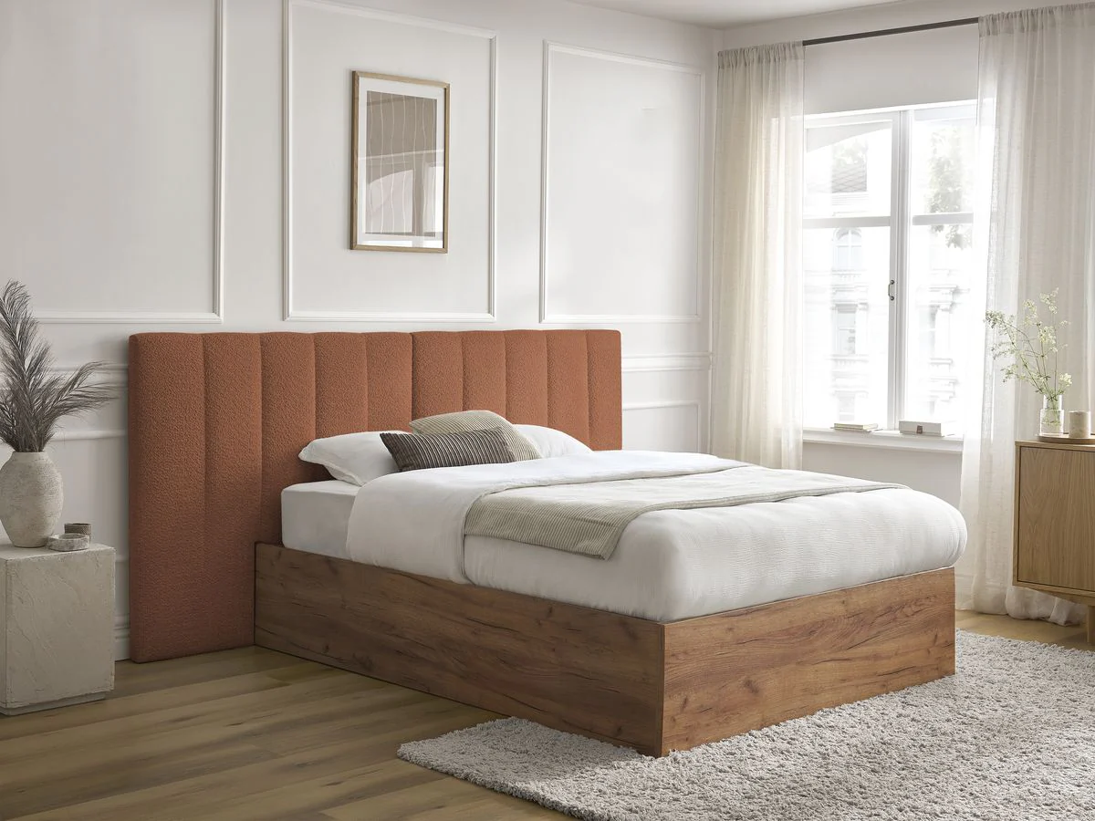 Lit coffre TIMO en bois clair et tissu bouclette - Image 9