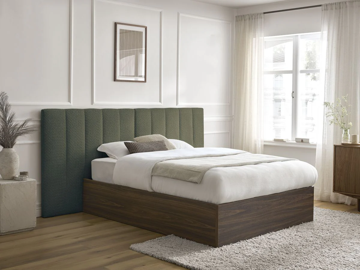 Lit coffre TIMO en bois foncé et tissu bouclette - Image 10