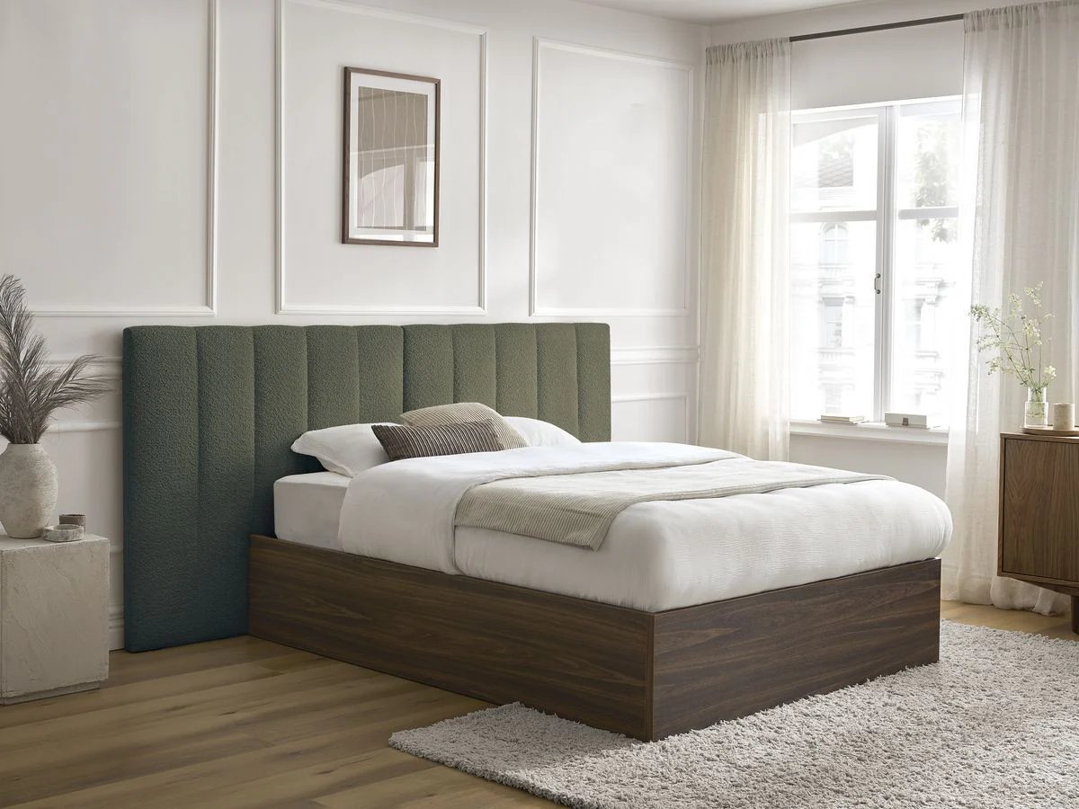 Lit coffre TIMO en bois foncé et tissu bouclette - Image 5