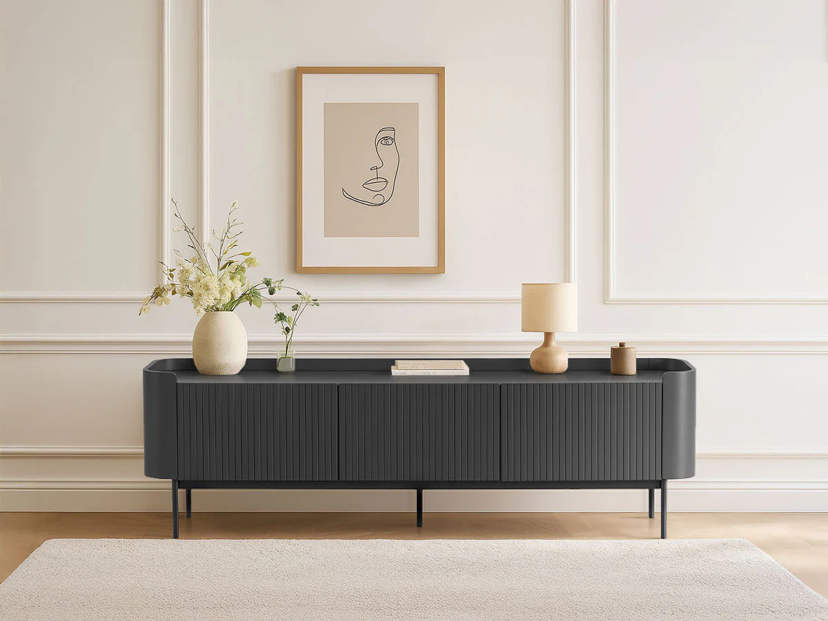 Meuble TV 3 portes 180 cm JAY effet tasseaux - Image 8