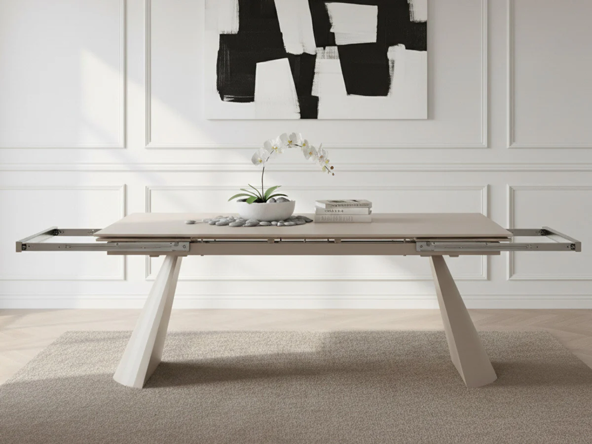 Table à manger extensible 180 à 260 cm ROMEO plateau pierre effet travertin