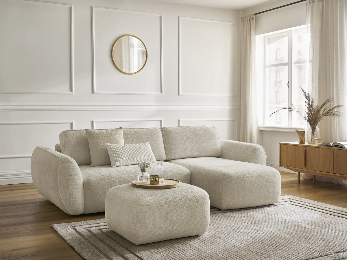 Canapé d'angle convertible DENISE tissu texturé avec pouf - Image 19
