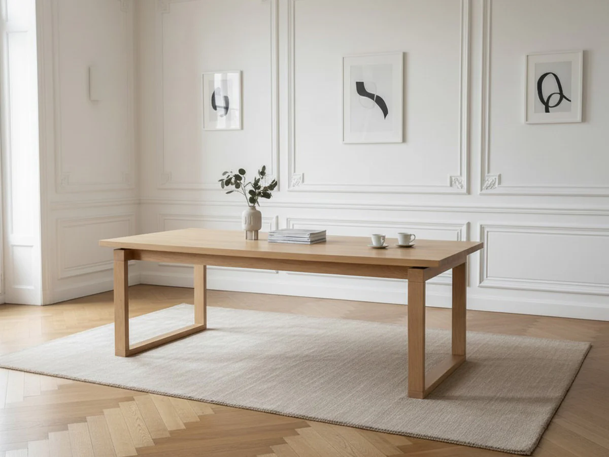 Ensemble MARIN avec table à manger 220 cm couleur chêne + 6 fauteuils GABIN velours côtelé - Image 4