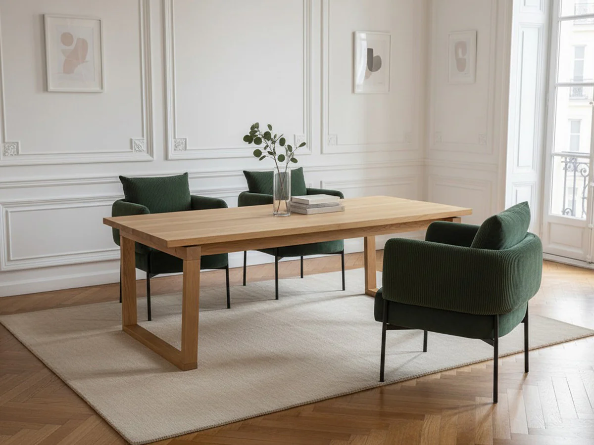 Ensemble MARIN avec table à manger 220 cm couleur chêne + 6 fauteuils GABIN velours côtelé - Image 7