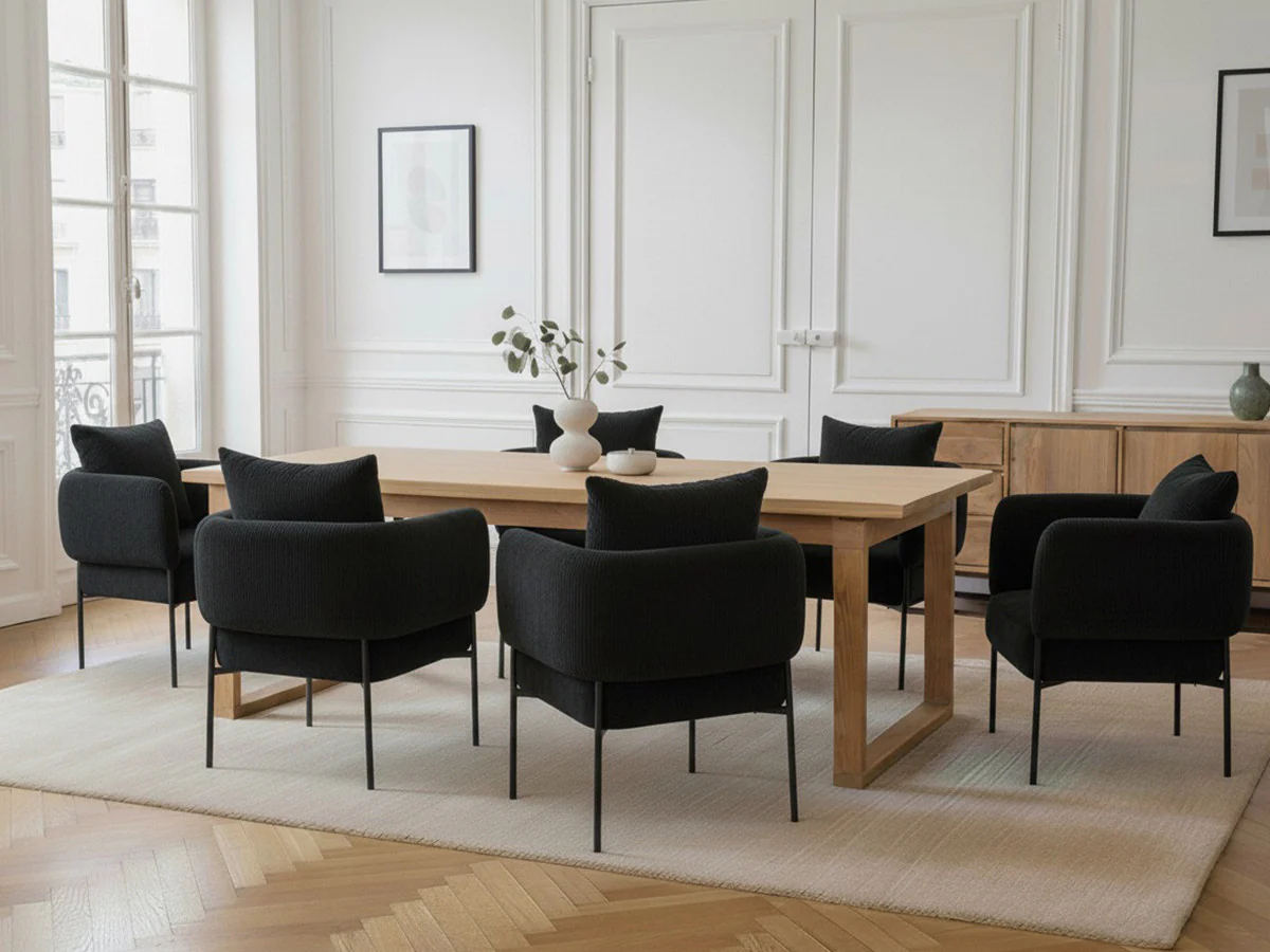 Ensemble MARIN avec table à manger 220 cm couleur chêne + 6 fauteuils GABIN velours côtelé - Image 8