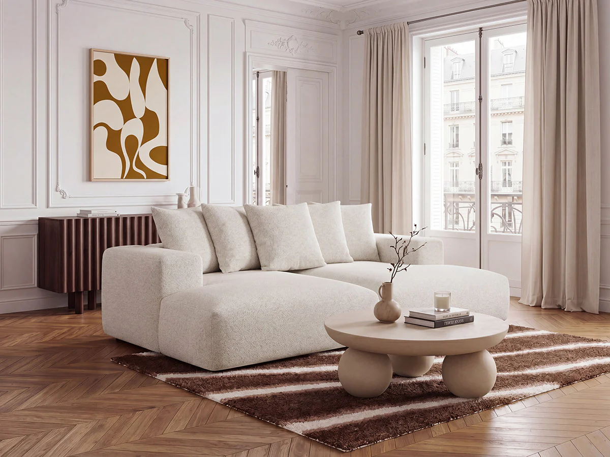 Canapé droit fixe 4 places VOLTAIRE assise profonde tissu chiné - Image 19