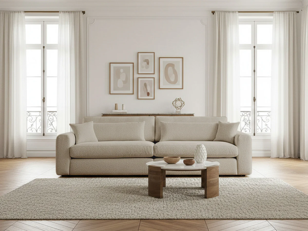 Canapé droit fixe 3 places BELMONT tissu bouclette