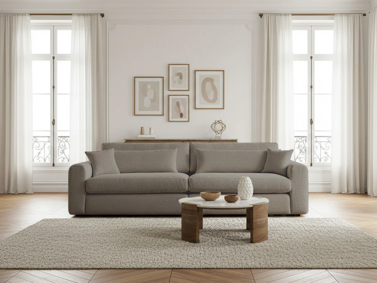 Canapé droit fixe 3 places BELMONT tissu bouclette - Image 12