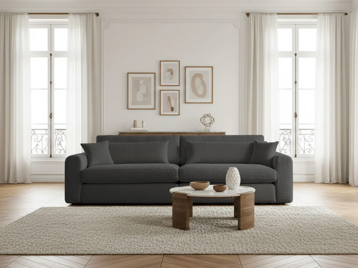 Canapé droit fixe 3 places BELMONT tissu bouclette - Image 3