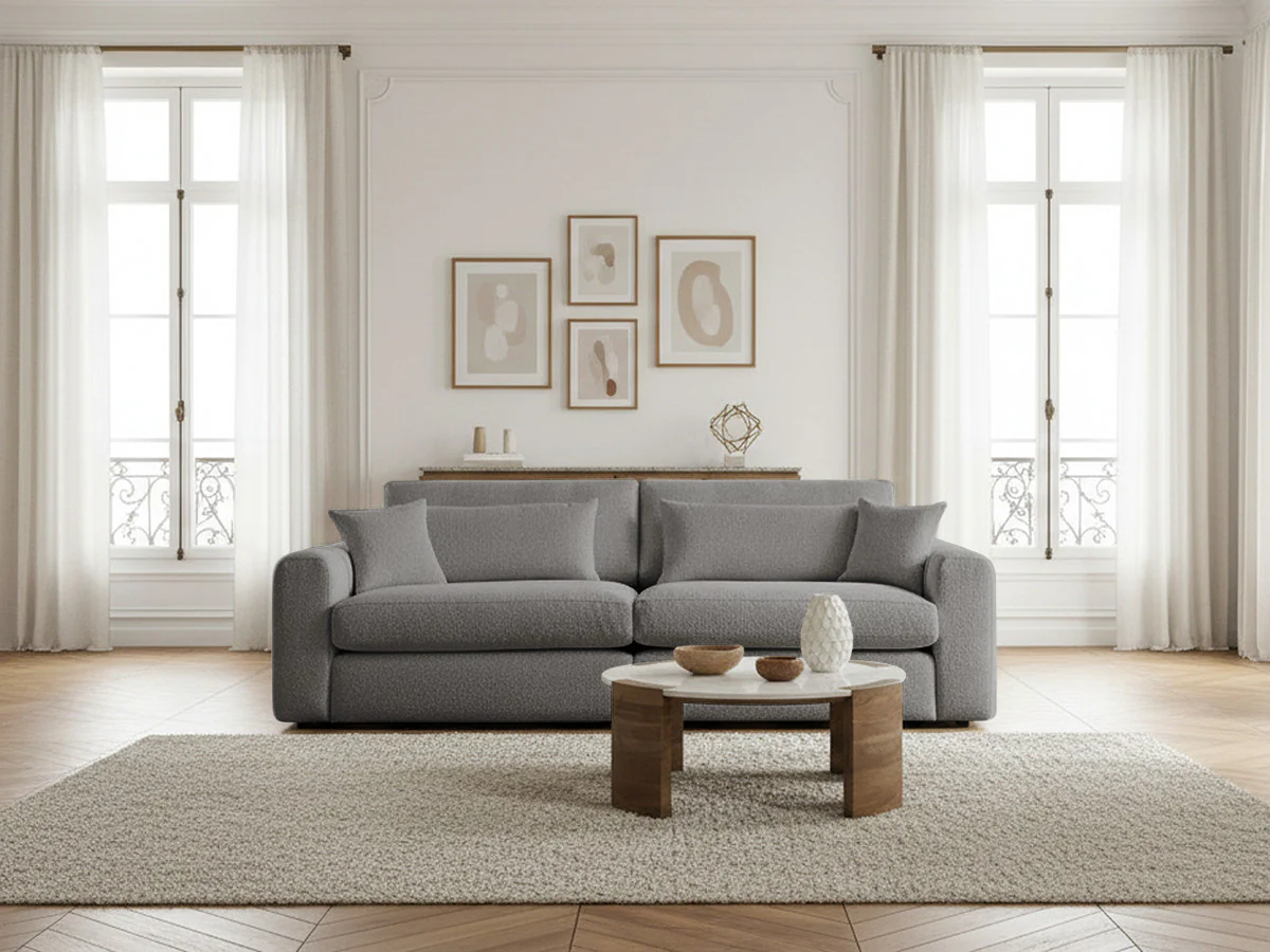 Canapé droit fixe 2 places BELMONT tissu bouclette - Image 10