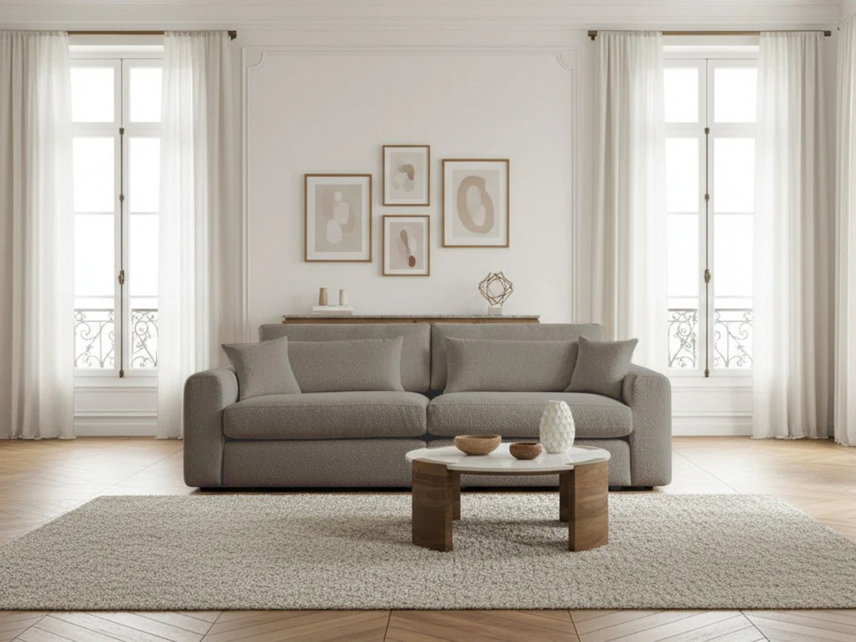 Canapé droit fixe 2 places BELMONT tissu bouclette - Image 12
