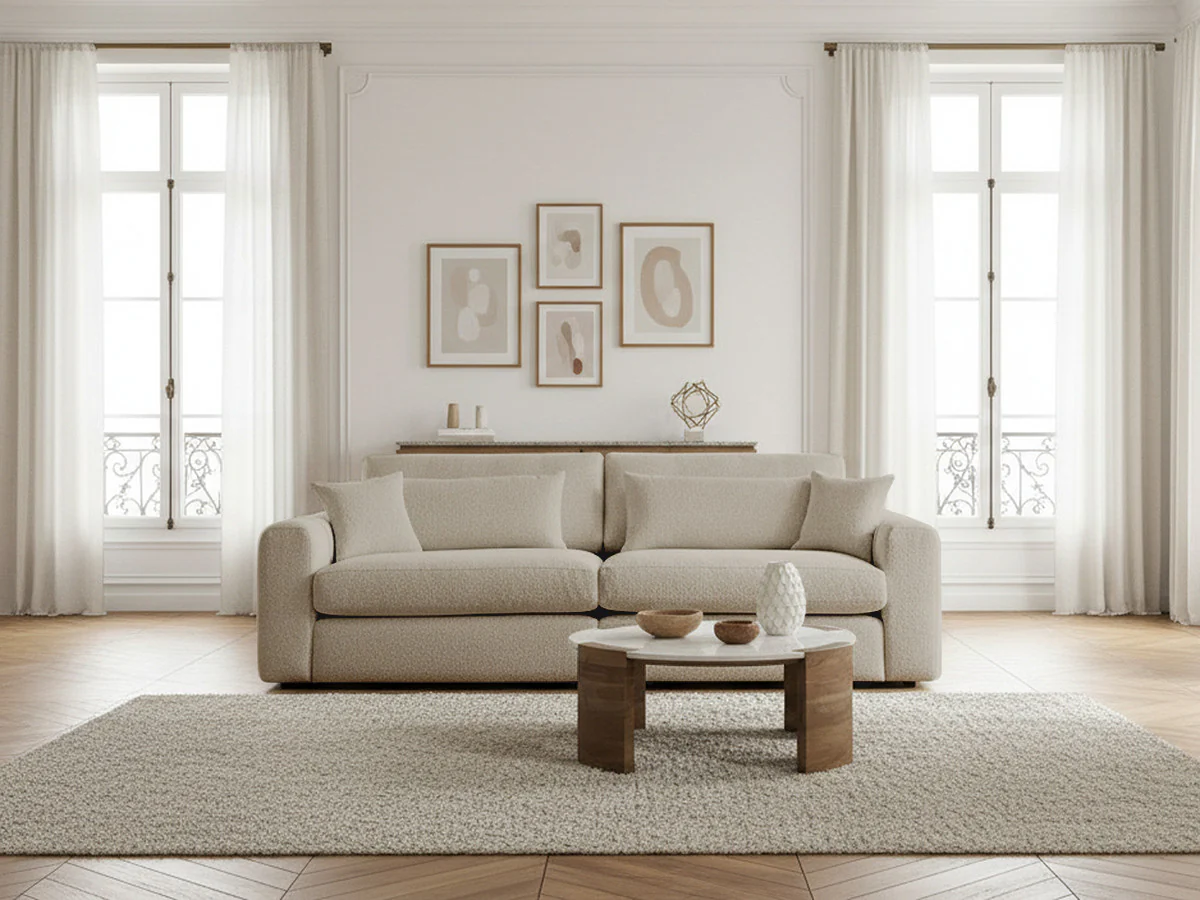 Canapé droit fixe 2 places BELMONT tissu bouclette - Image 8