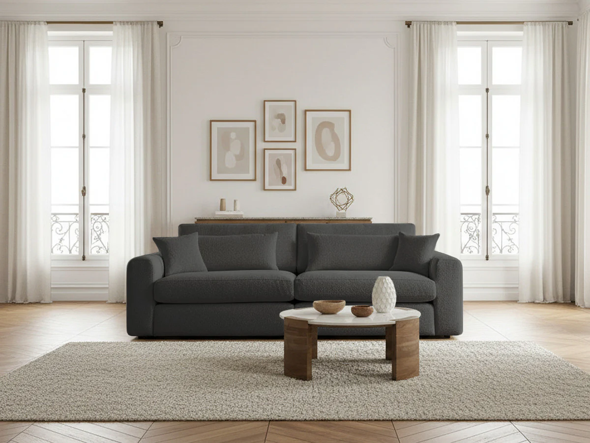 Canapé droit fixe 2 places BELMONT tissu bouclette - Image 9