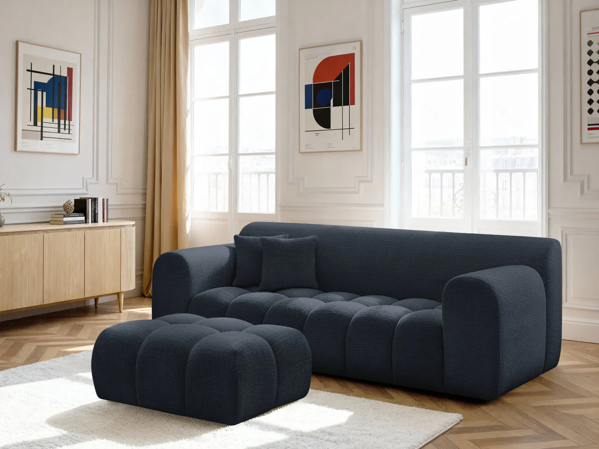 Canapé droit fixe 3 places MELISSE tissu texturé avec pouf - Image 15