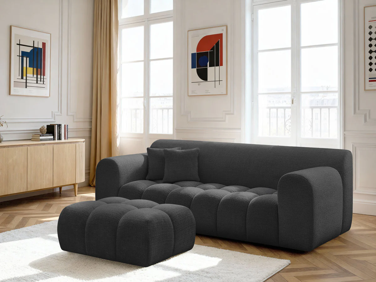 Canapé droit fixe 3 places MELISSE tissu texturé avec pouf - Image 4