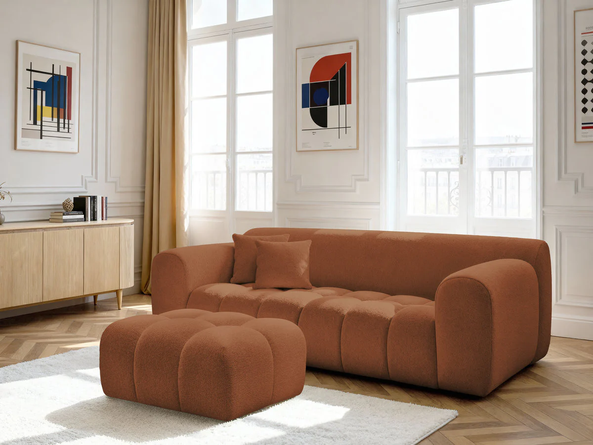 Canapé droit fixe 3 places MELISSE tissu chiné avec pouf - Image 15