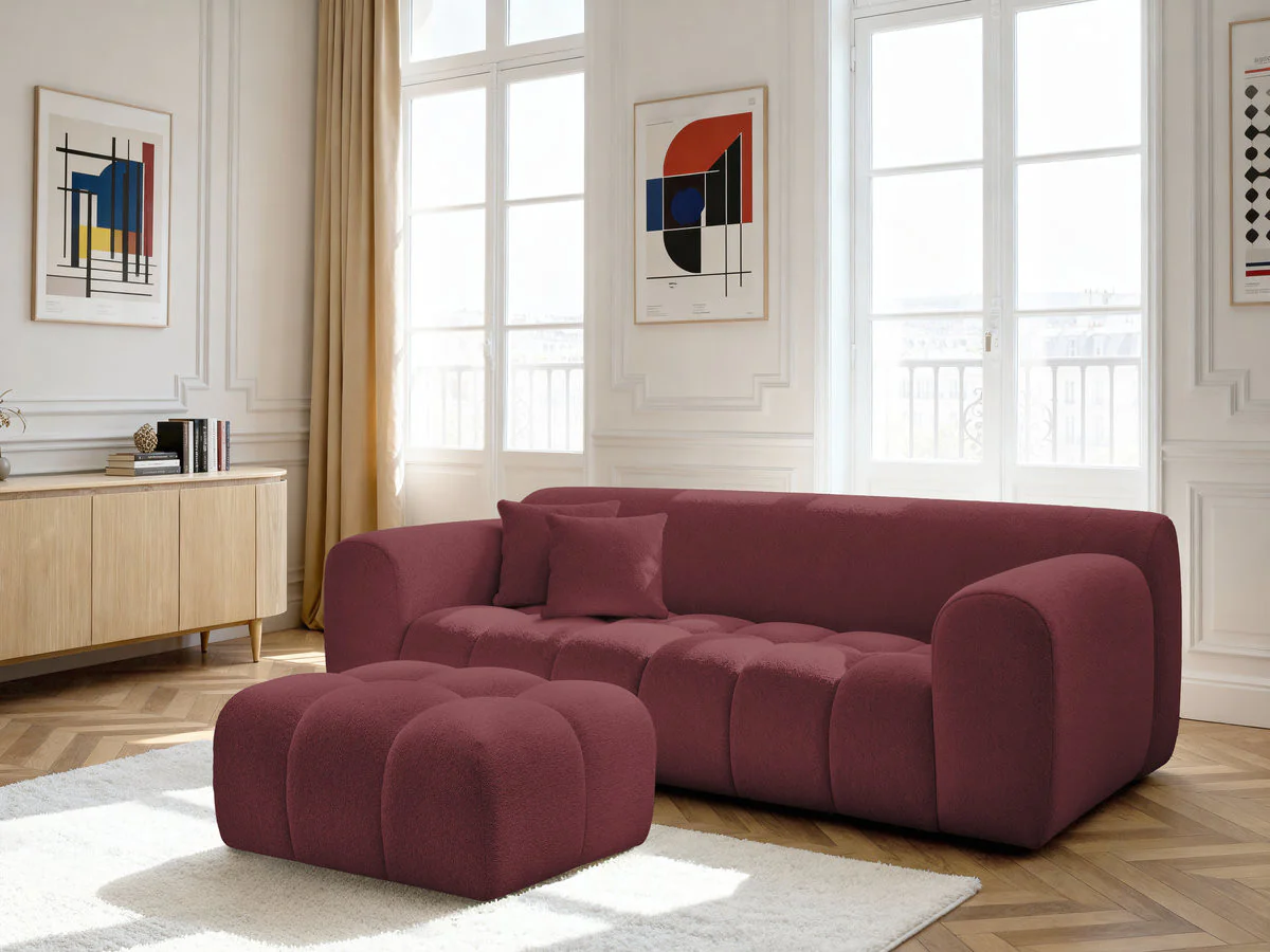 Canapé droit fixe 3 places MELISSE tissu chiné avec pouf - Image 2