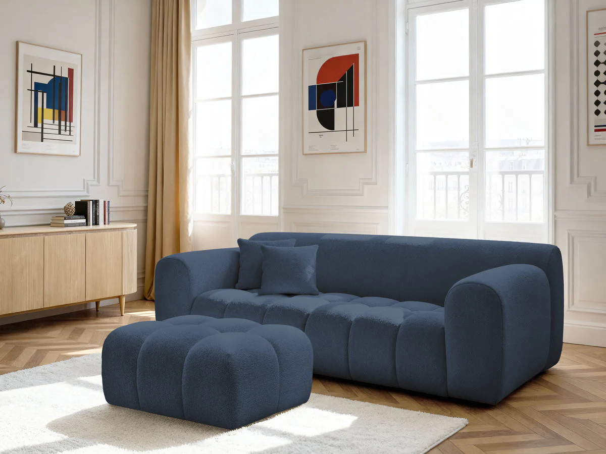 Canapé droit fixe 3 places MELISSE tissu chiné avec pouf - Image 5