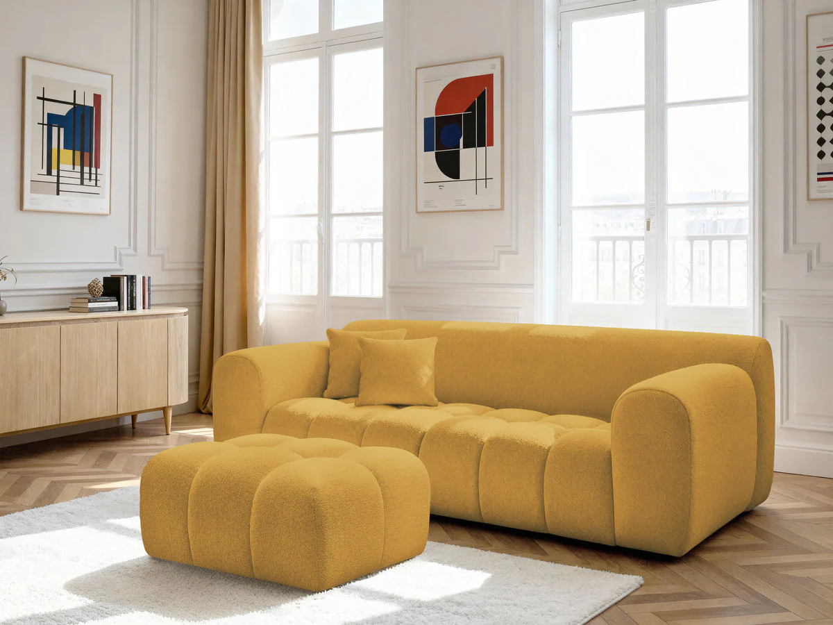 Canapé droit fixe 3 places MELISSE tissu chiné avec pouf - Image 7