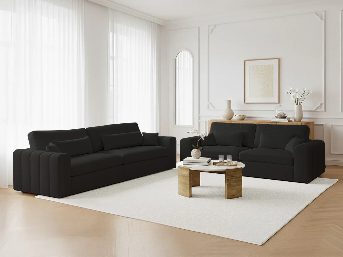 Ensemble canapé droit fixe 3 + 2 places BELMONT tissu bouclette - Image 11
