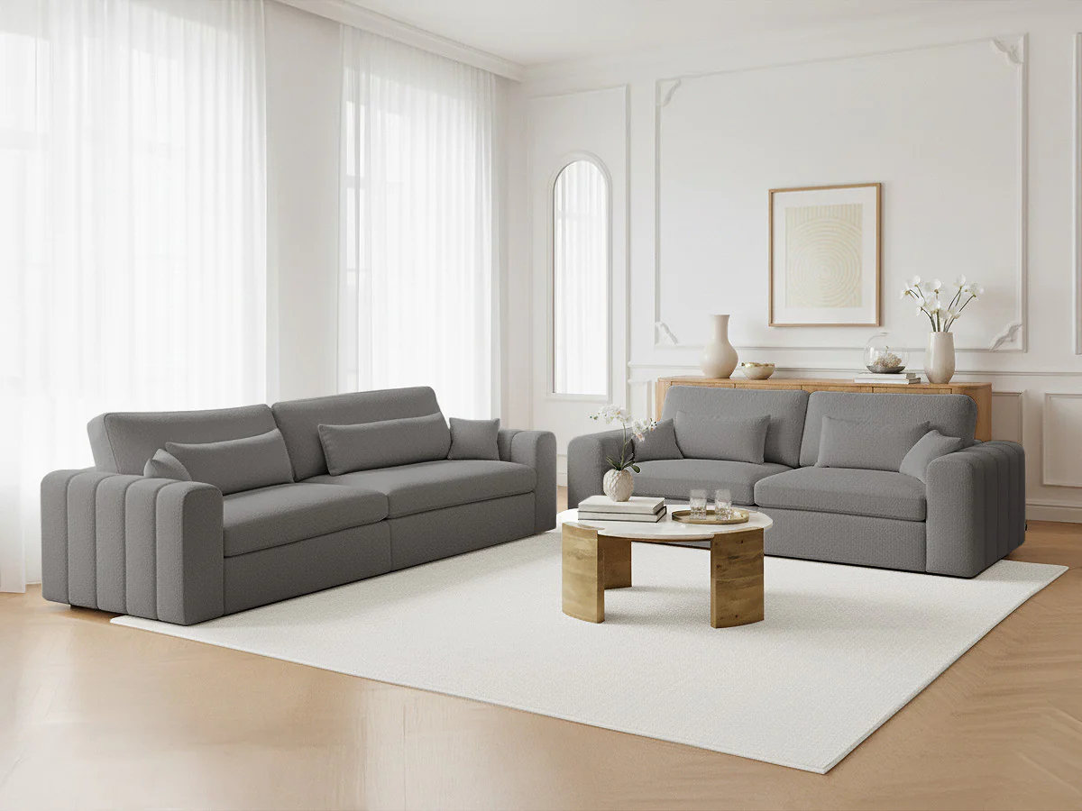 Ensemble canapé droit fixe 3 + 2 places BELMONT tissu bouclette - Image 4