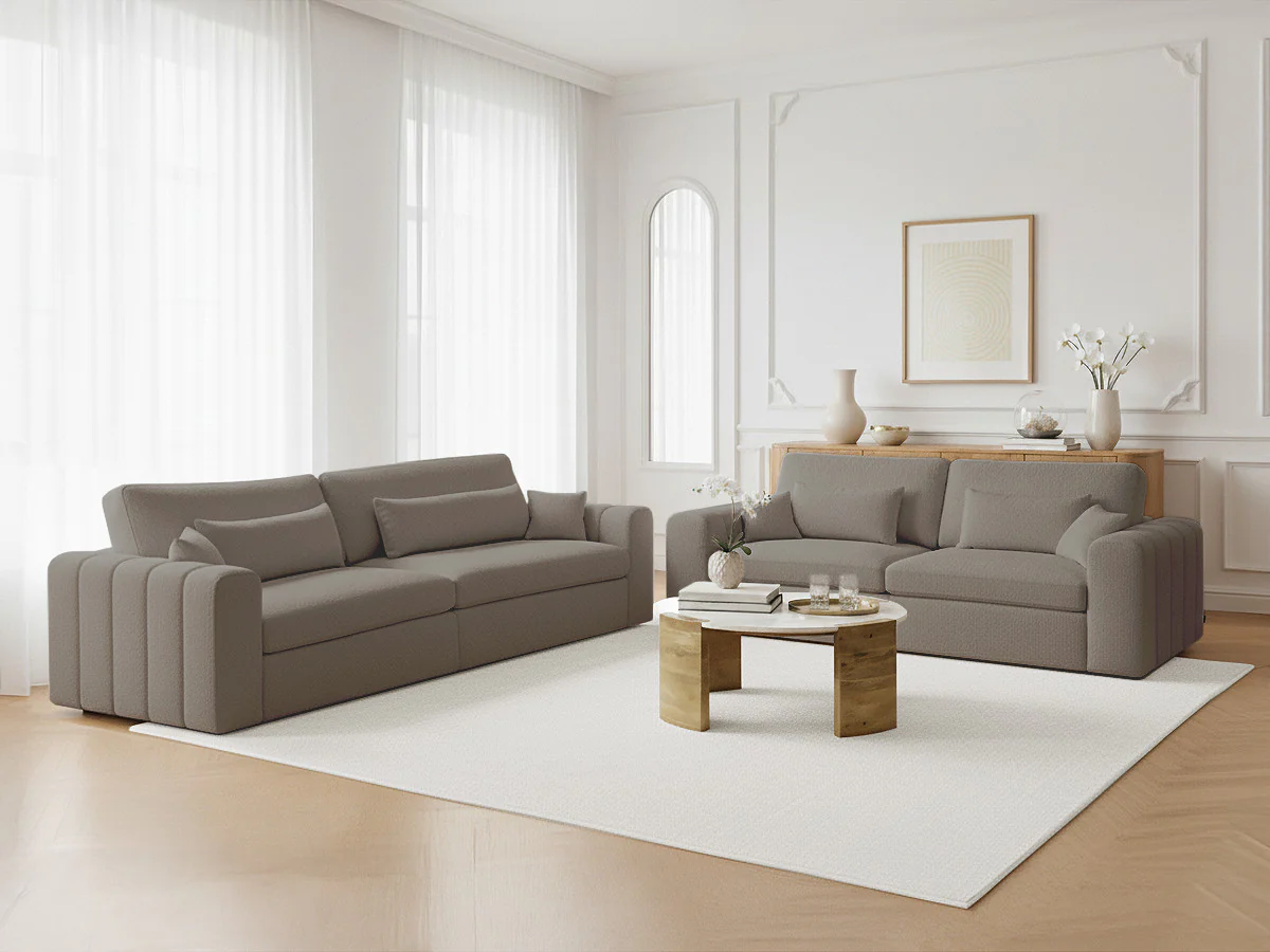 Ensemble canapé droit fixe 3 + 2 places BELMONT tissu bouclette - Image 6