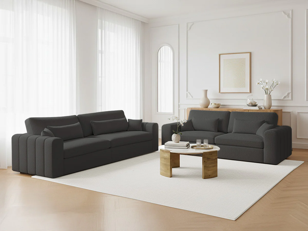 Ensemble canapé droit fixe 3 + 2 places BELMONT tissu bouclette - Image 7