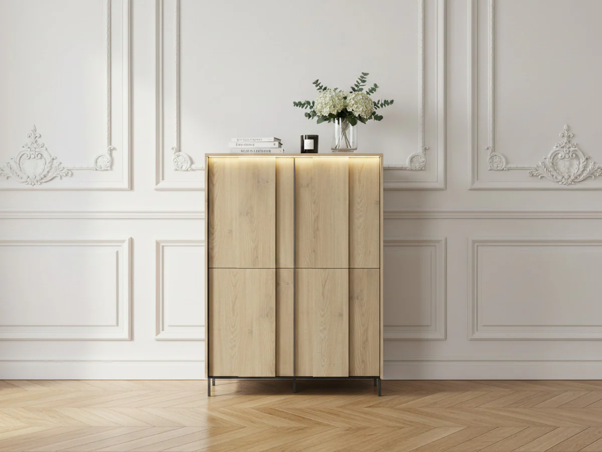 Buffet haut 4 portes 99 cm TILIA imitation chêne avec LED