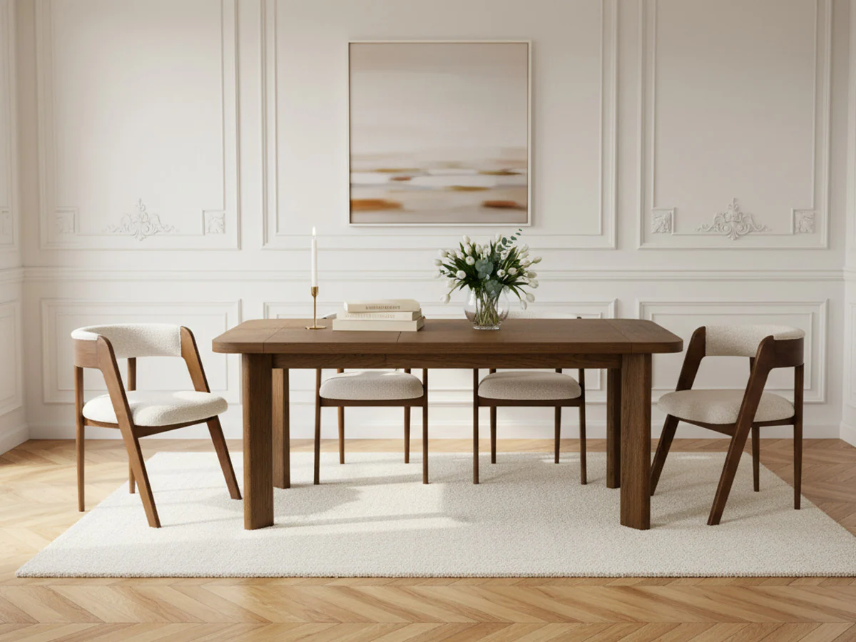 Ensemble LUMINY avec table à manger extensible 150 à 210 cm + chaises BASTIDE placage chêne massif - Image 5