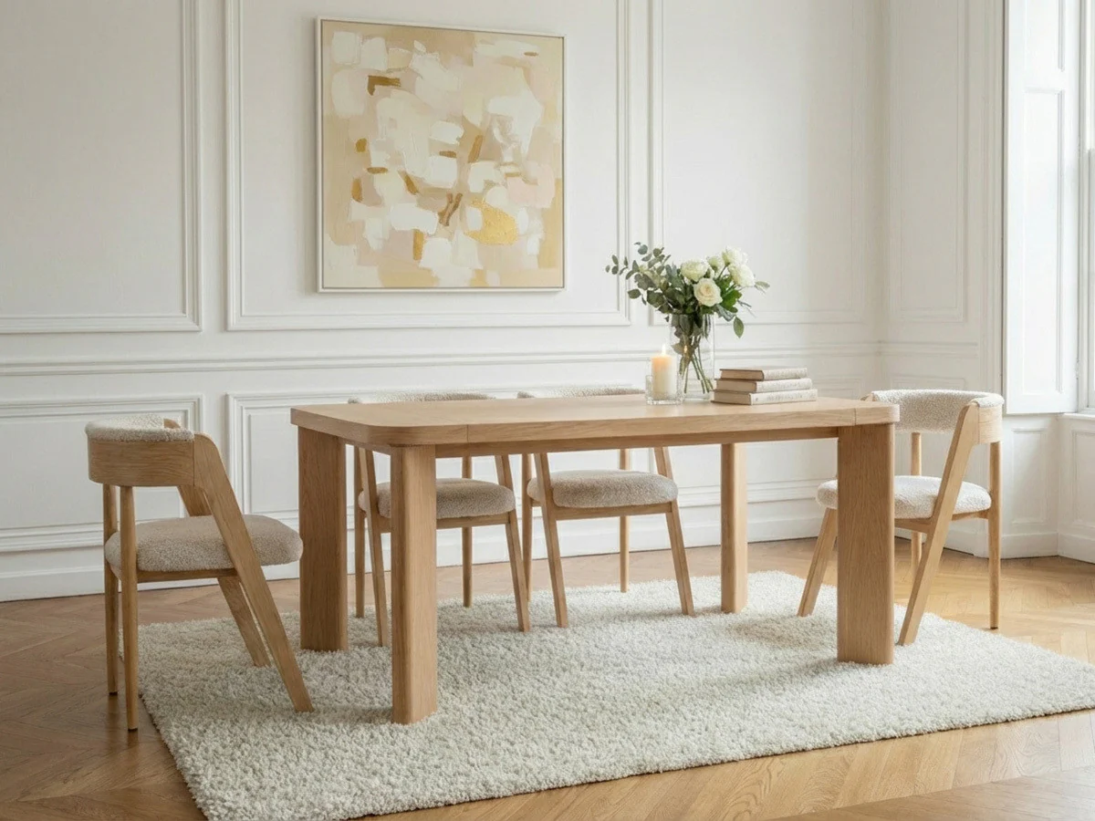 Ensemble LUMINY avec table à manger extensible 150 à 210 cm + chaises BASTIDE placage chêne massif - Image 6