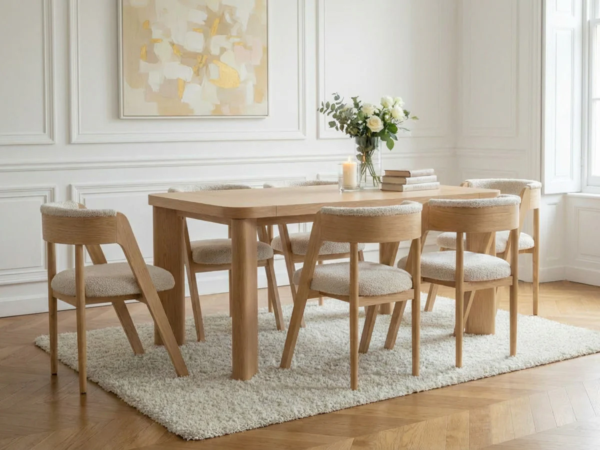Ensemble LUMINY avec table à manger extensible 150 à 210 cm + chaises BASTIDE placage chêne massif - Image 7