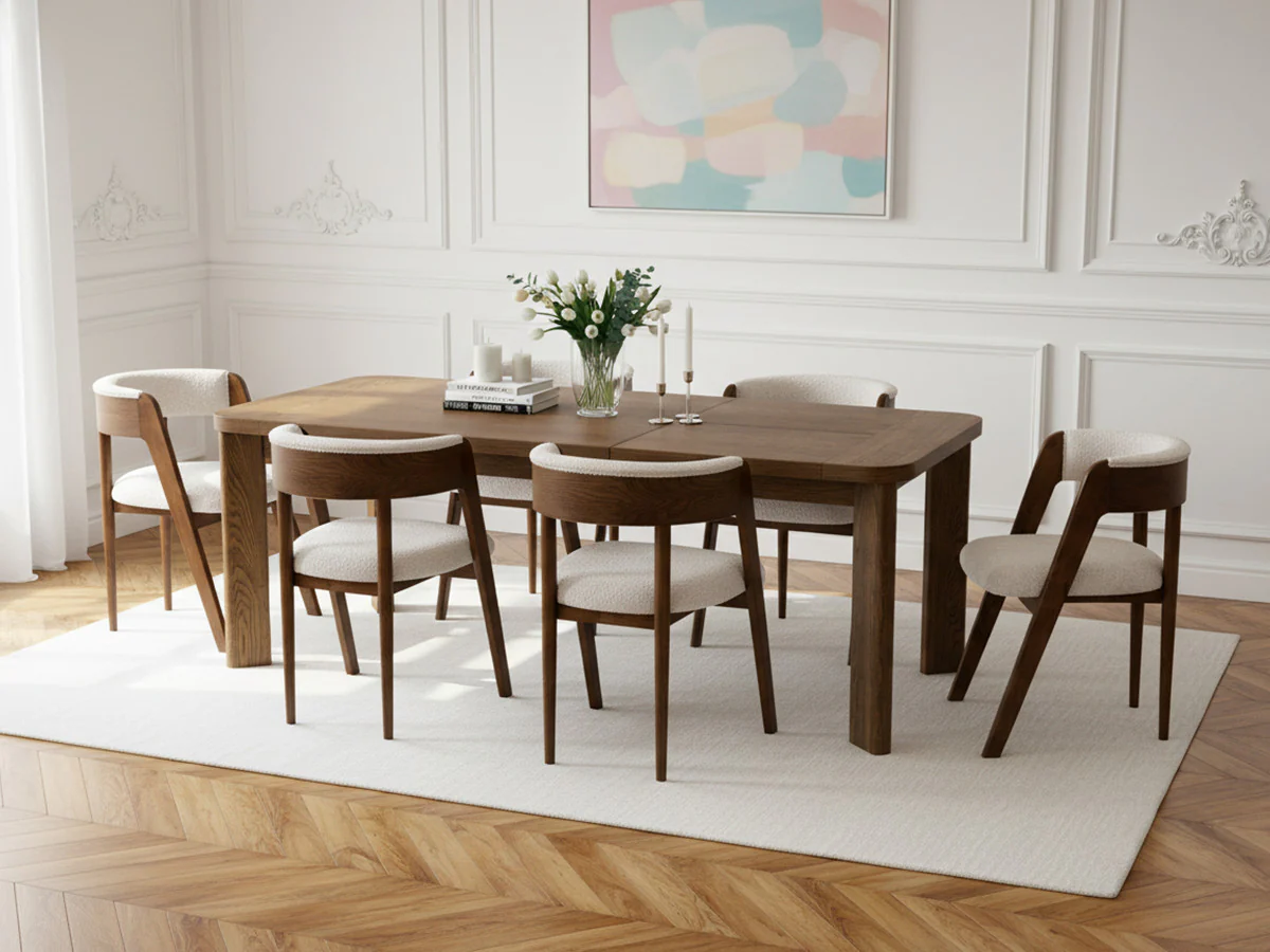 Ensemble LUMINY avec table à manger extensible 150 à 210 cm + chaises BASTIDE placage chêne massif - Image 8