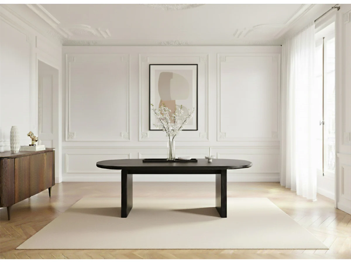 Ensemble PABLO avec table à manger ovale 220 cm placage noyer + chaises TANYA tissu texturé - Image 3