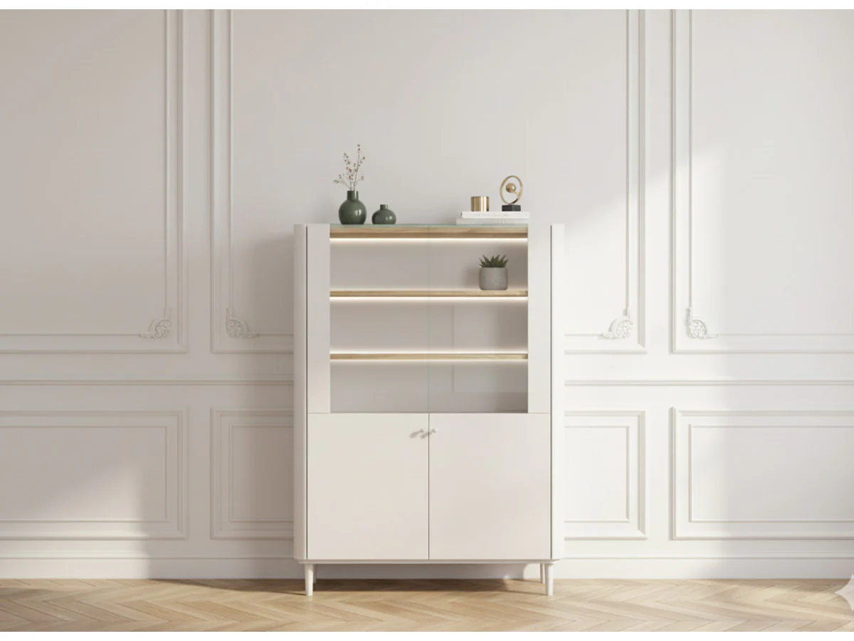 Meuble vitrine 2 portes H. 150 cm ANYRA pieds en bois massif