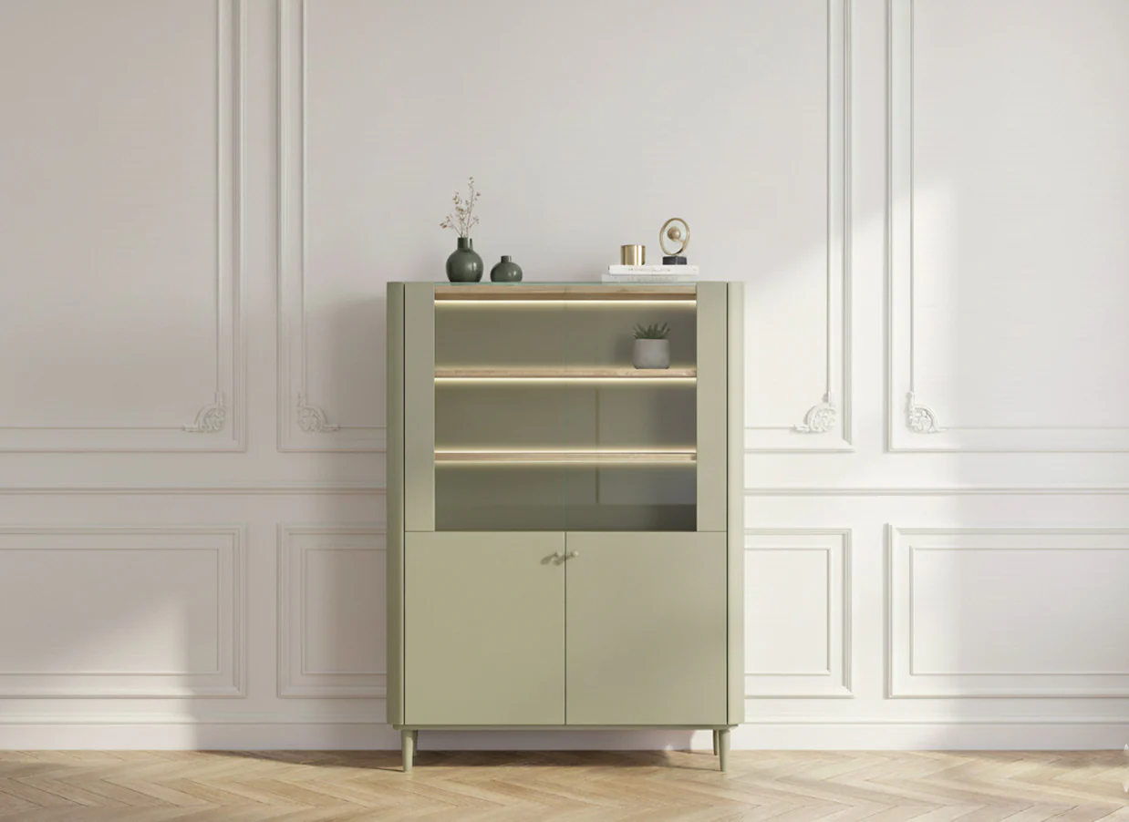 Meuble vitrine 2 portes H. 150 cm ANYRA pieds en bois massif - Image 4