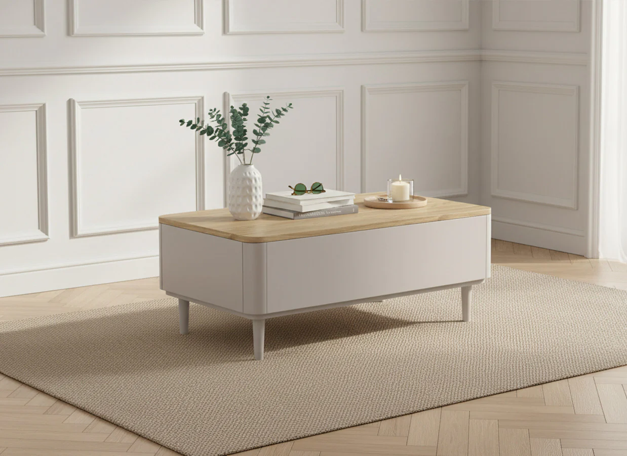 Table basse avec tiroirs ANYRA pieds en bois massif - Image 3