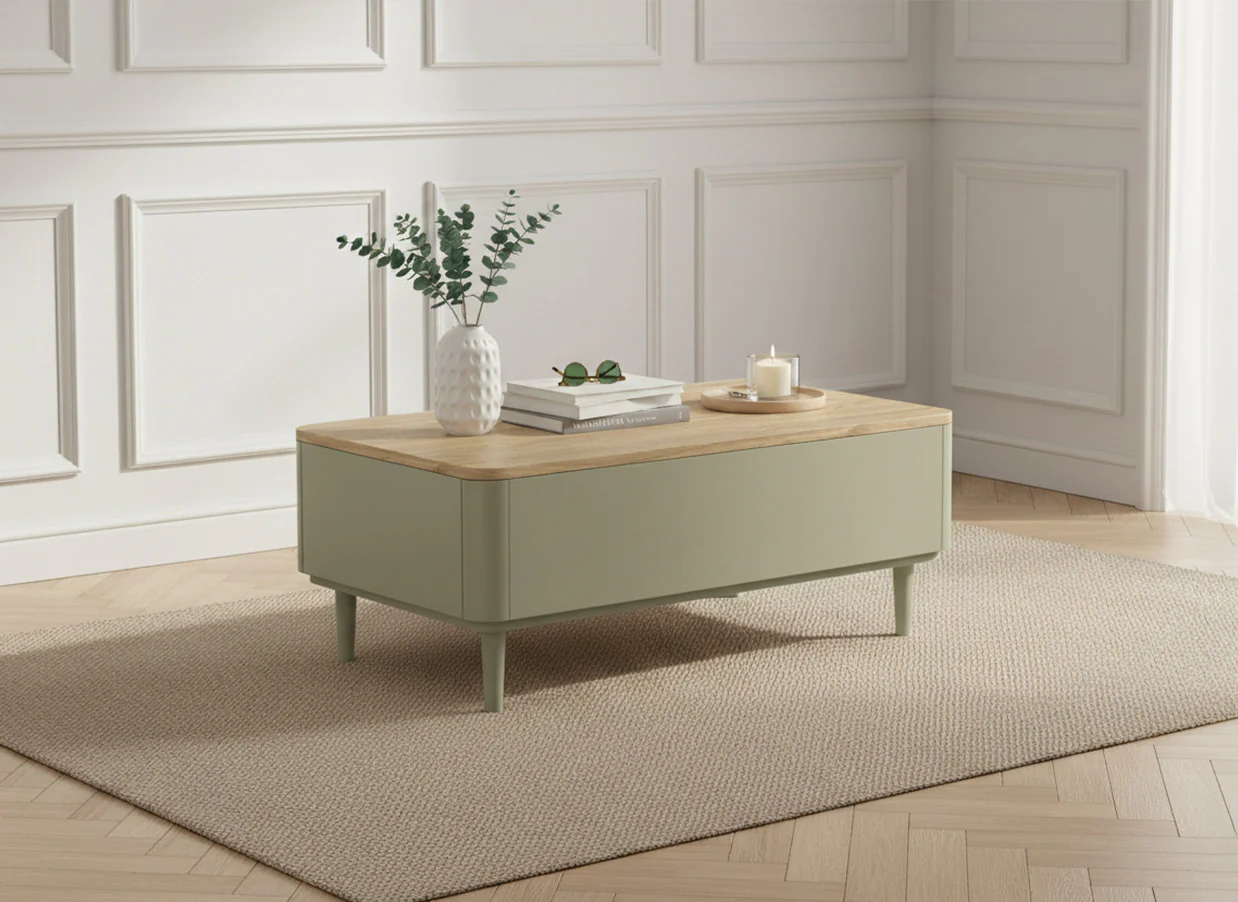 Table basse avec tiroirs ANYRA pieds en bois massif - Image 4