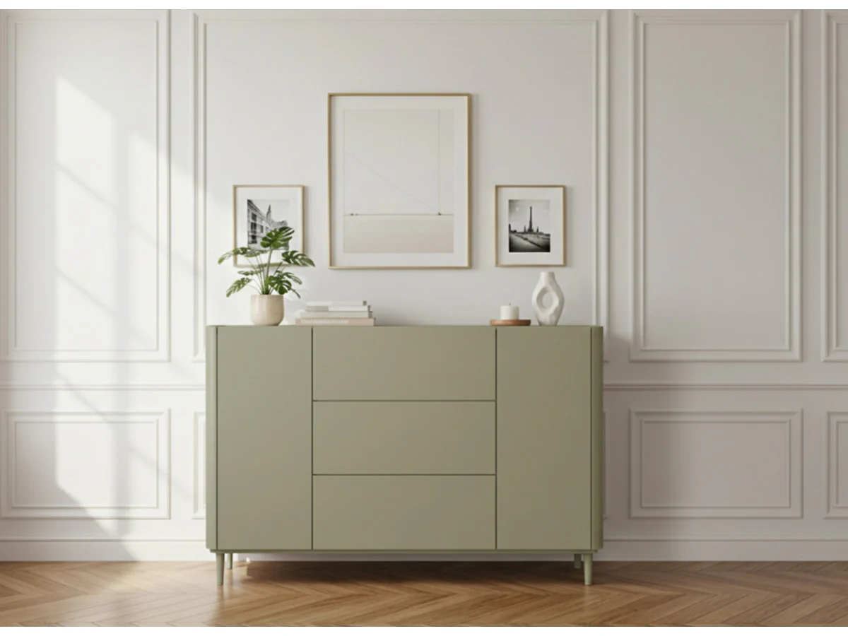 Buffet 2 portes 3 tiroirs 150 cm ANYRA pieds en bois massif