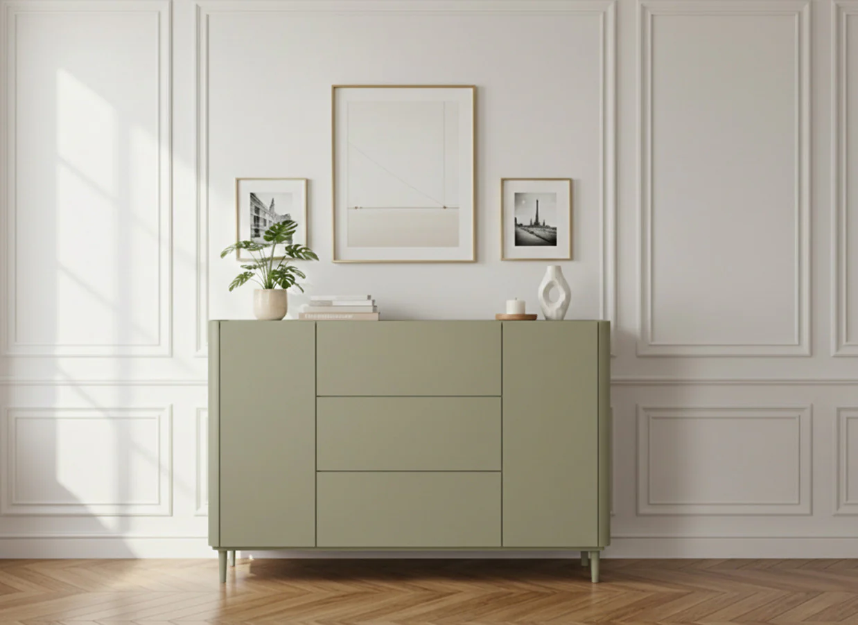 Buffet 2 portes 3 tiroirs 150 cm ANYRA pieds en bois massif - Image 3
