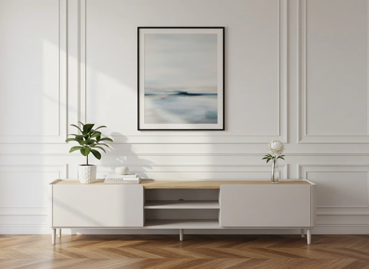 Meuble TV 1 porte 1 tiroir 220 cm ANYRA pieds en bois massif - Image 3
