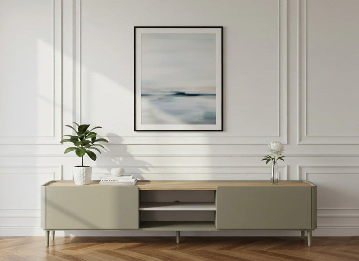 Meuble TV 1 porte 1 tiroir 220 cm ANYRA pieds en bois massif - Image 4
