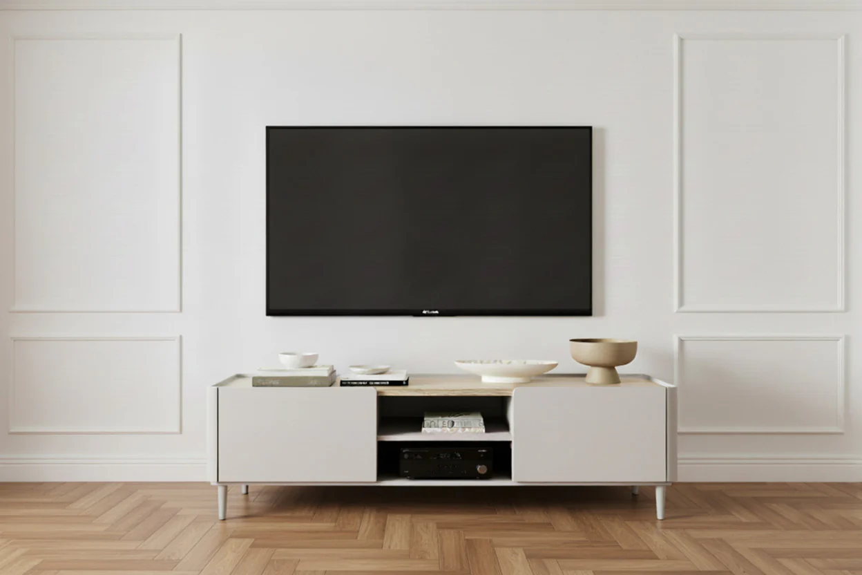 Meuble TV 1 porte 1 tiroir 170 cm ANYRA pieds en bois massif - Image 3
