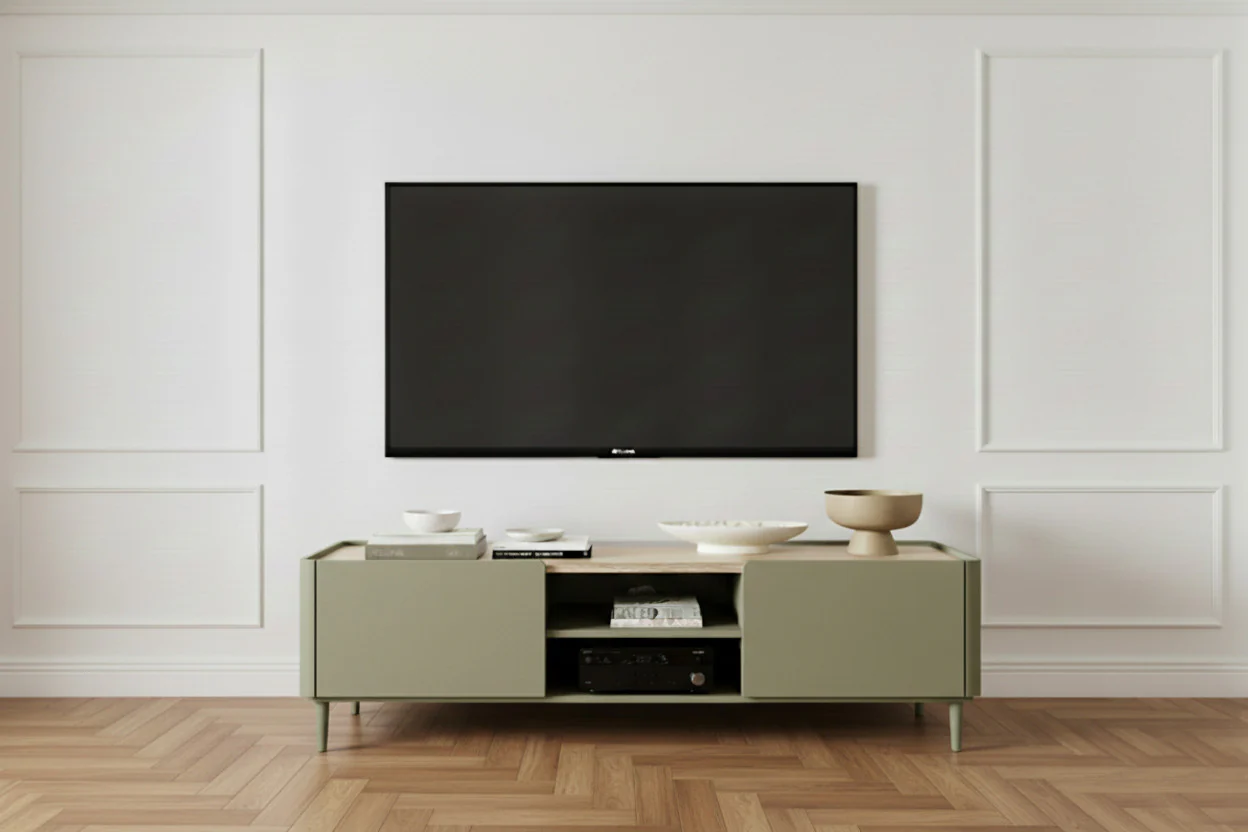 Meuble TV 1 porte 1 tiroir 170 cm ANYRA pieds en bois massif - Image 4