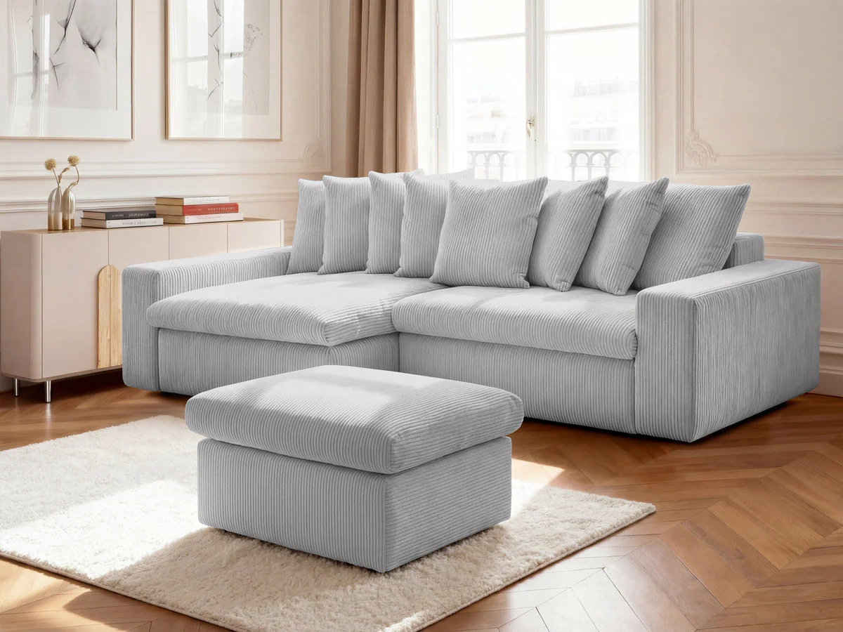 Canapé d'angle fixe ENORE velours côtelé avec pouf - Image 17