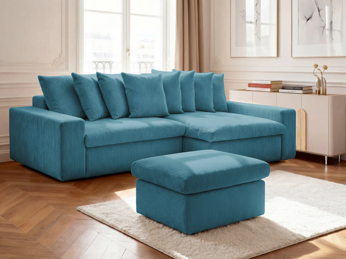 Canapé d'angle fixe ENORE velours côtelé avec pouf - Image 19